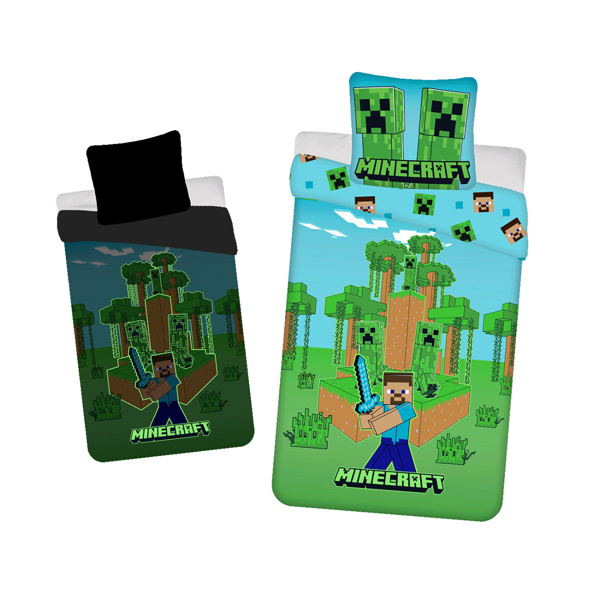 Minecraft Baumwoll Bettwäsche Set 140x200 cm mit Leuchteffekt für Kinder, Reißverschluss