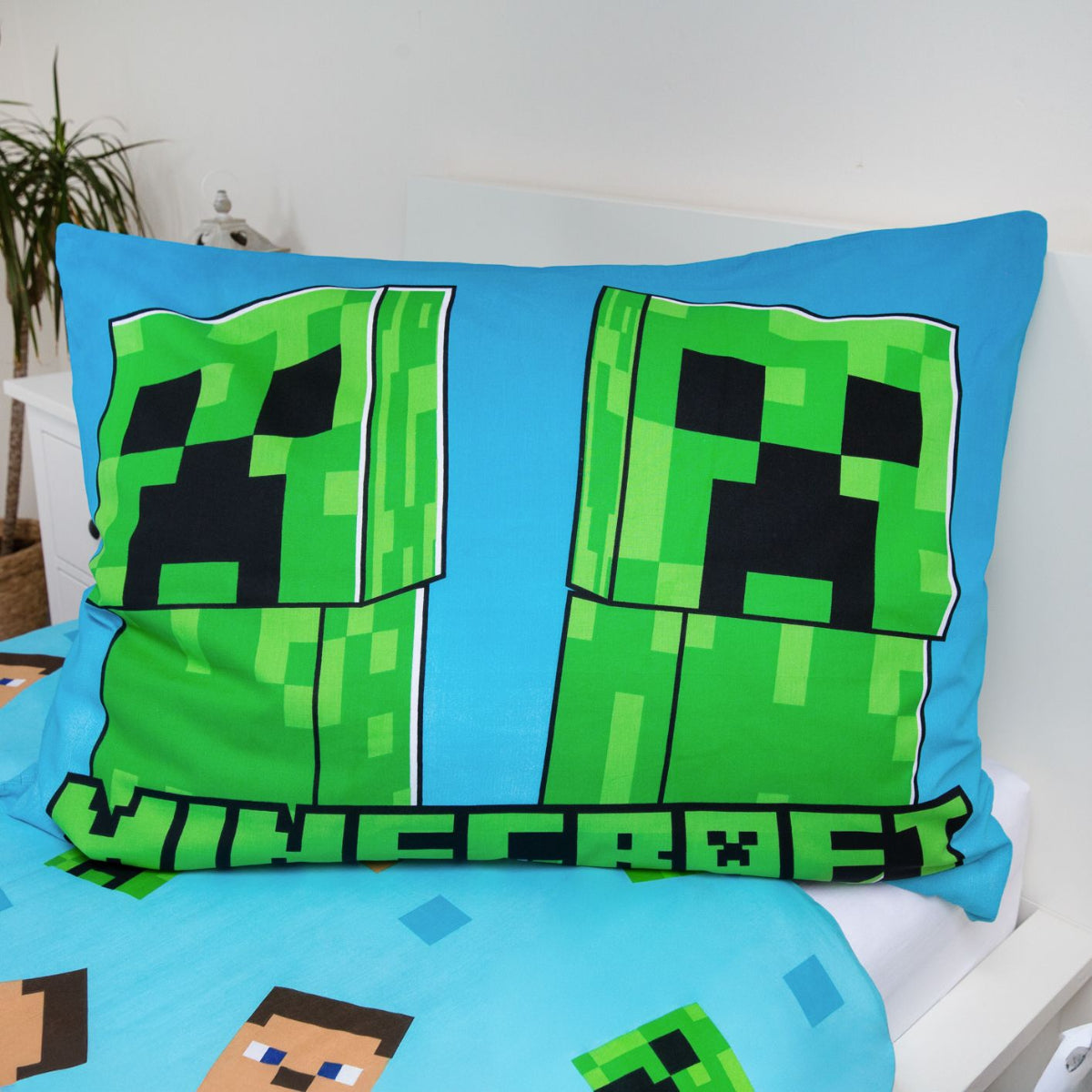Minecraft Baumwoll Bettwäsche Set 140x200 cm mit Leuchteffekt für Kinder, Reißverschluss