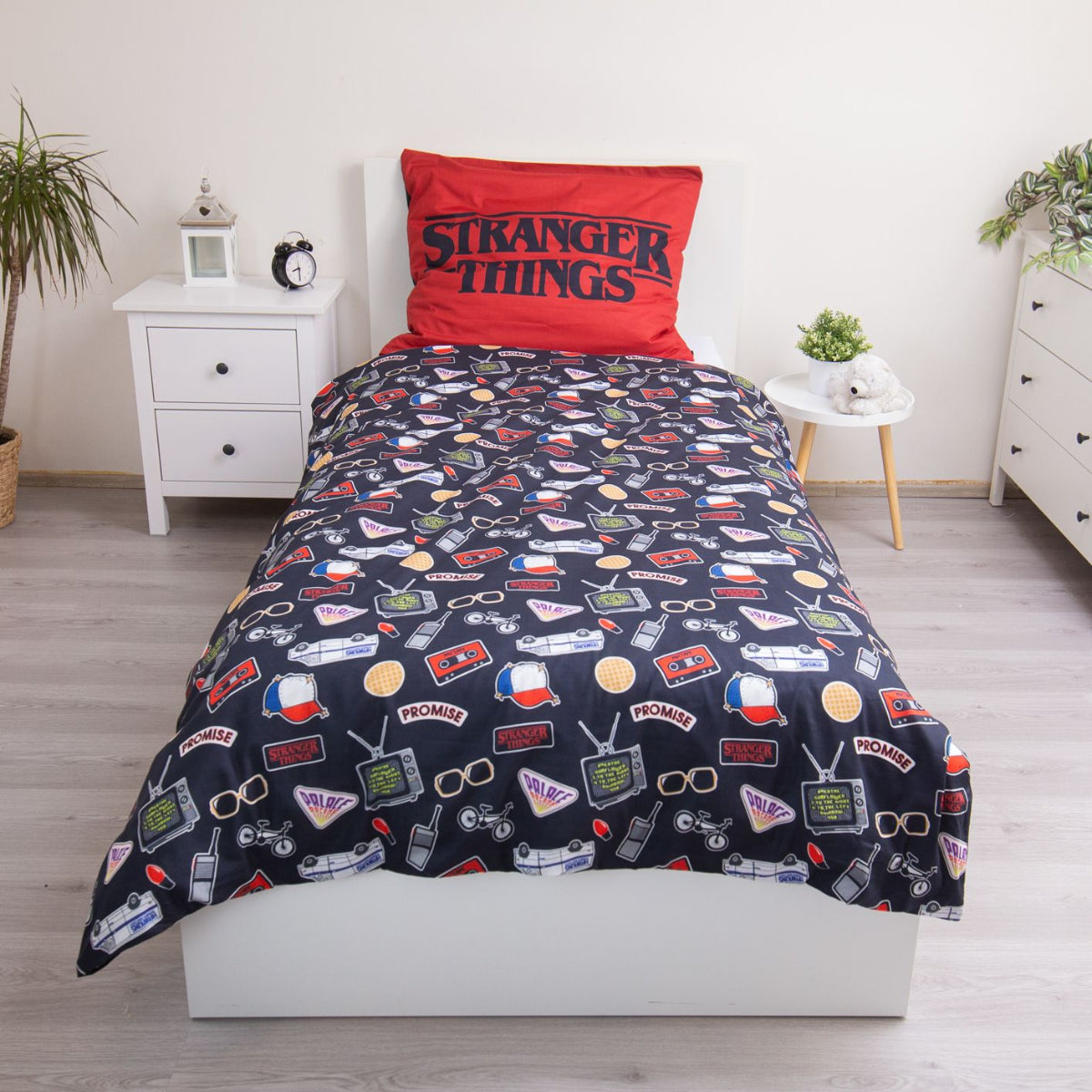 Stranger Things Bettwäsche 140x200 cm Baumwolle Schwarz Upside Down Design