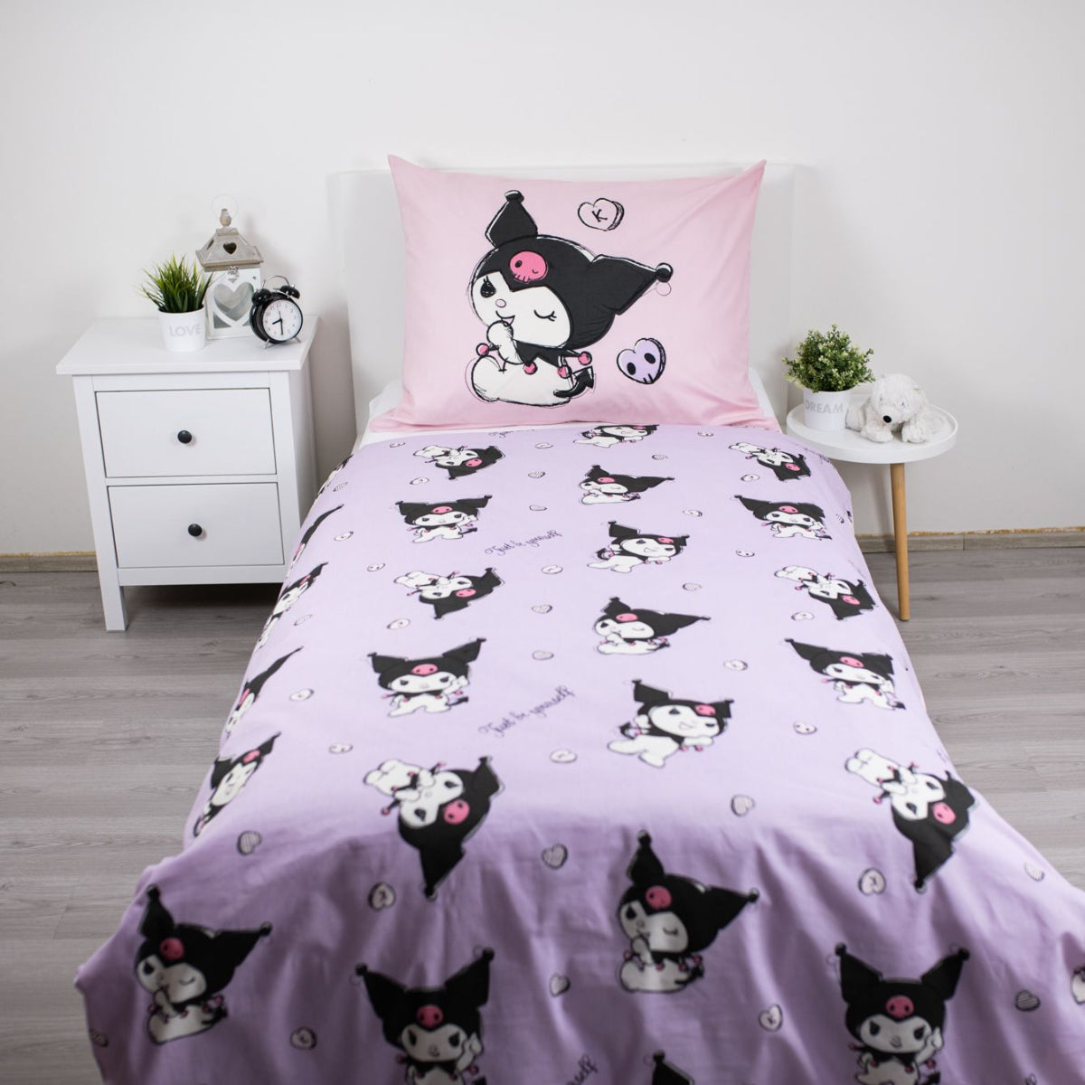 Kuromi Bettwäsche Set aus Baumwolle Bettdeckenbezug 140 × 200 cm mit 70 × 90 cm Kissenbezug