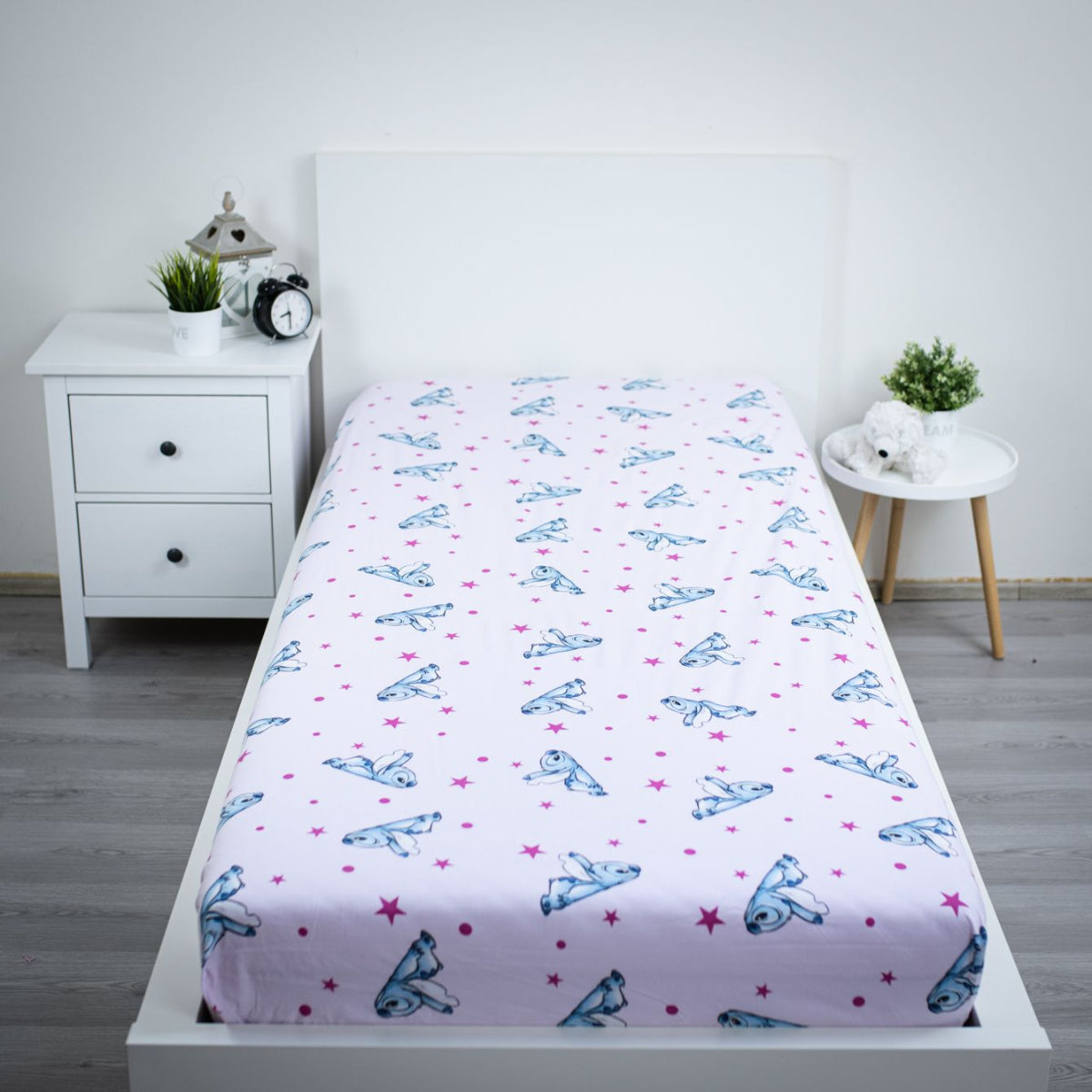 Disney Lilo & Stitch Bettlaken 90 × 200 cm Spannbetttuch Baumwolle mit elastischen Ecken