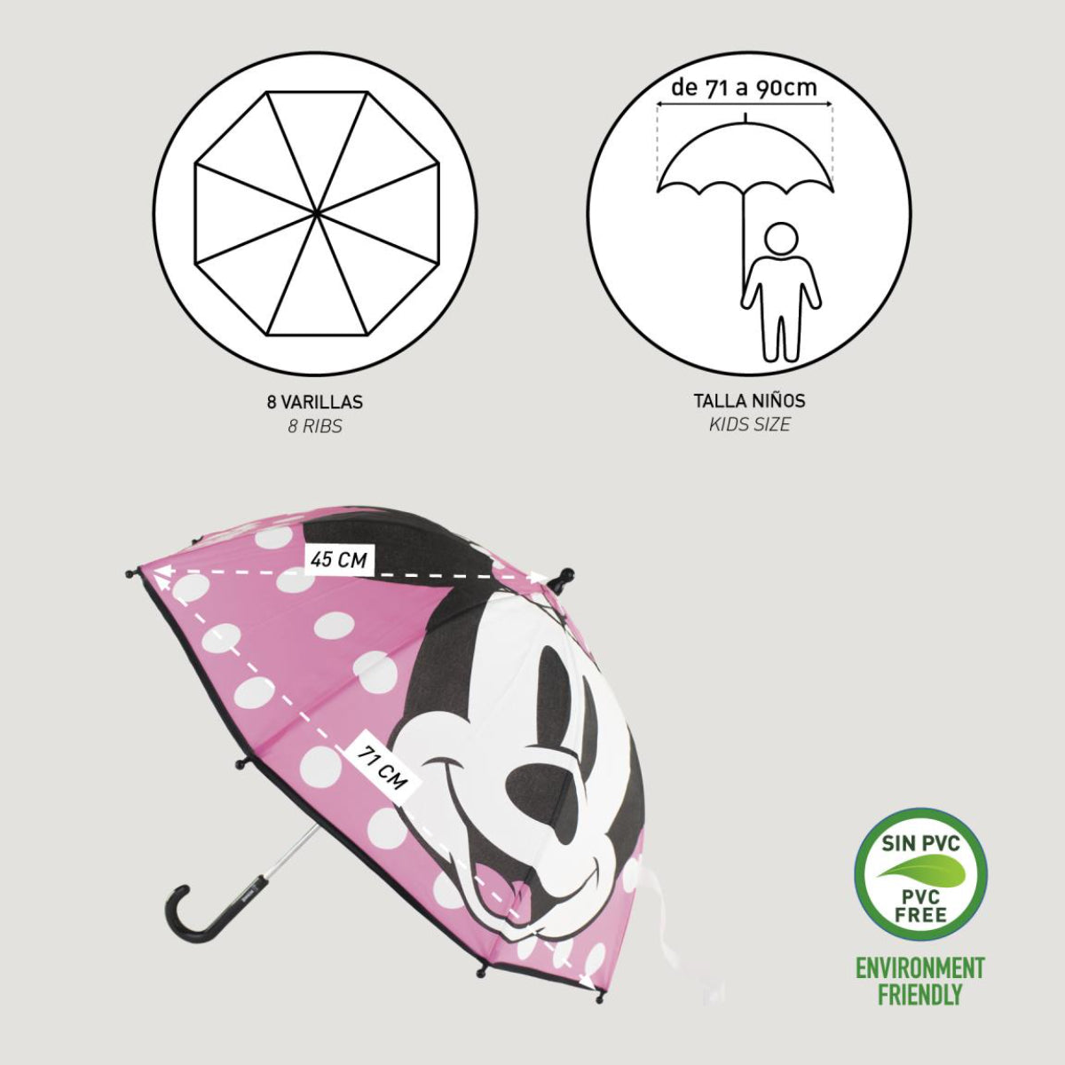 Disney Minnie Mouse Regenschirm ⌀ 71 cm Leichter Kuppel-Schirm für Regenwetter