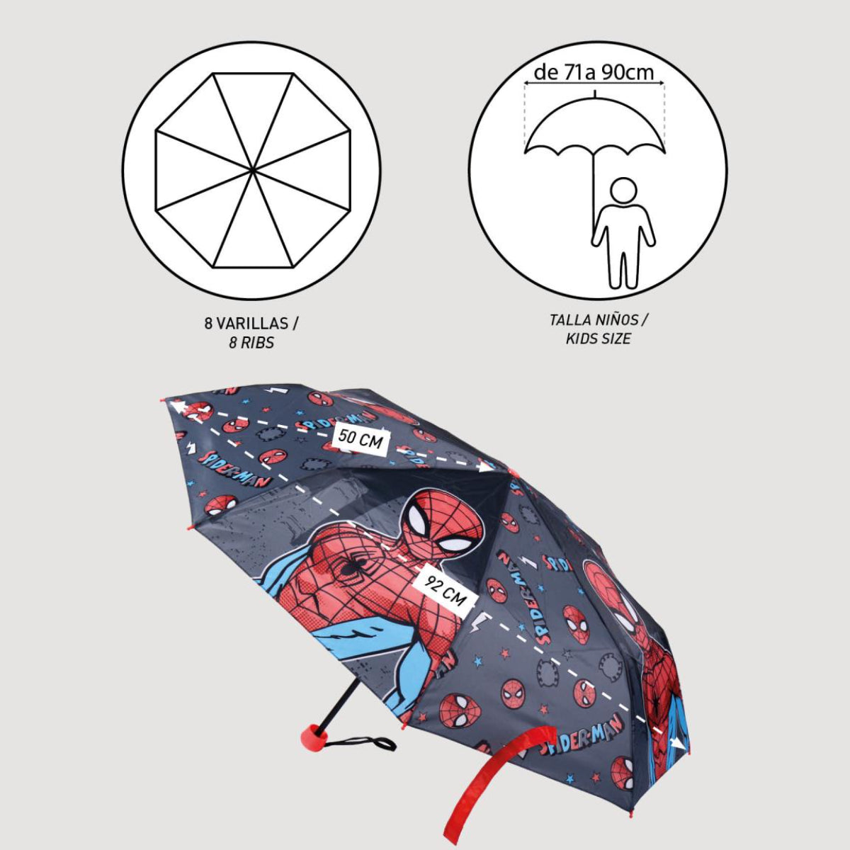 Spiderman Regenschirm ⌀ 92 cm Leichter Kuppel-Schirm für Regenwetter