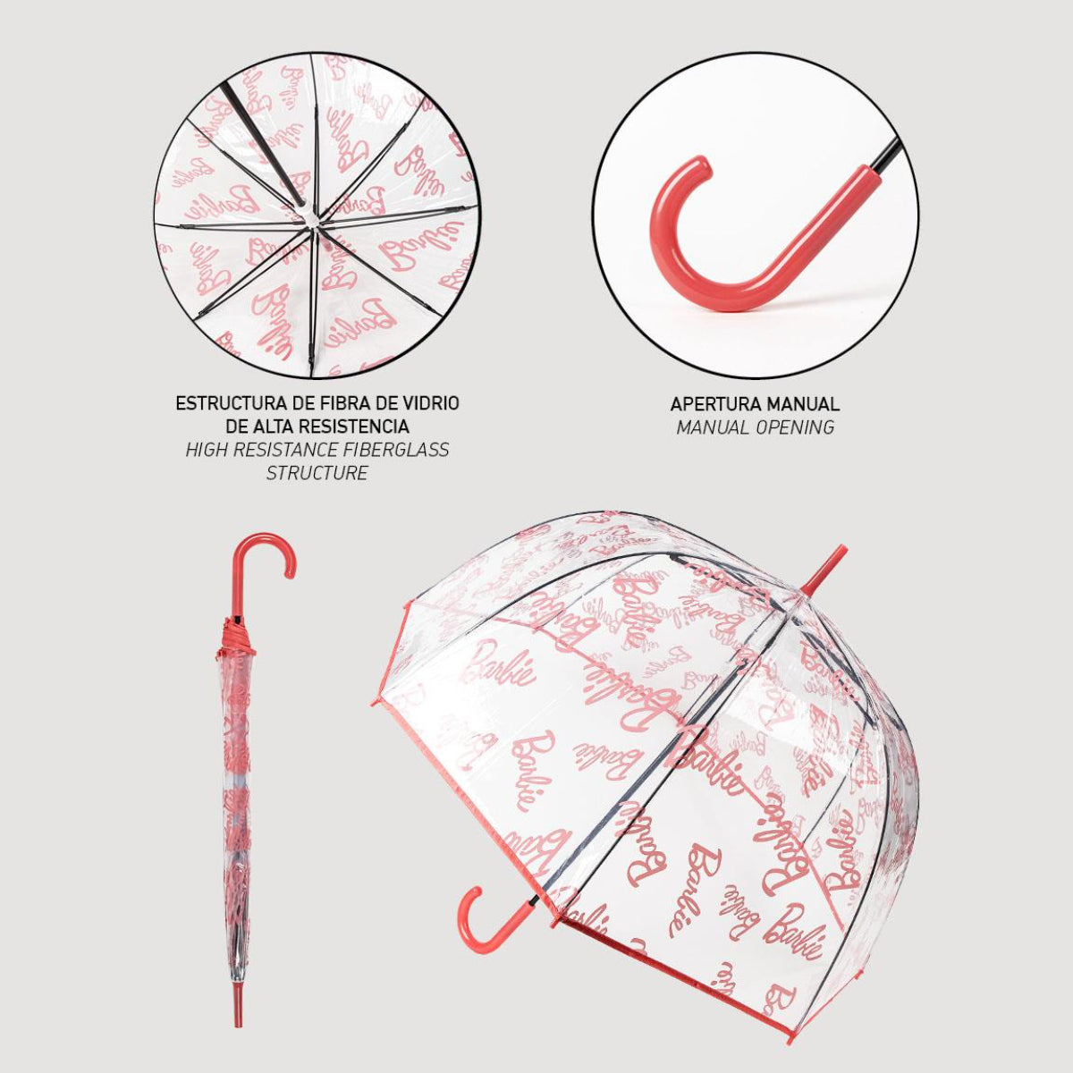 Barbie Regenschirm ⌀ 60 cm Leichter Kuppel-Schirm für Regenwetter