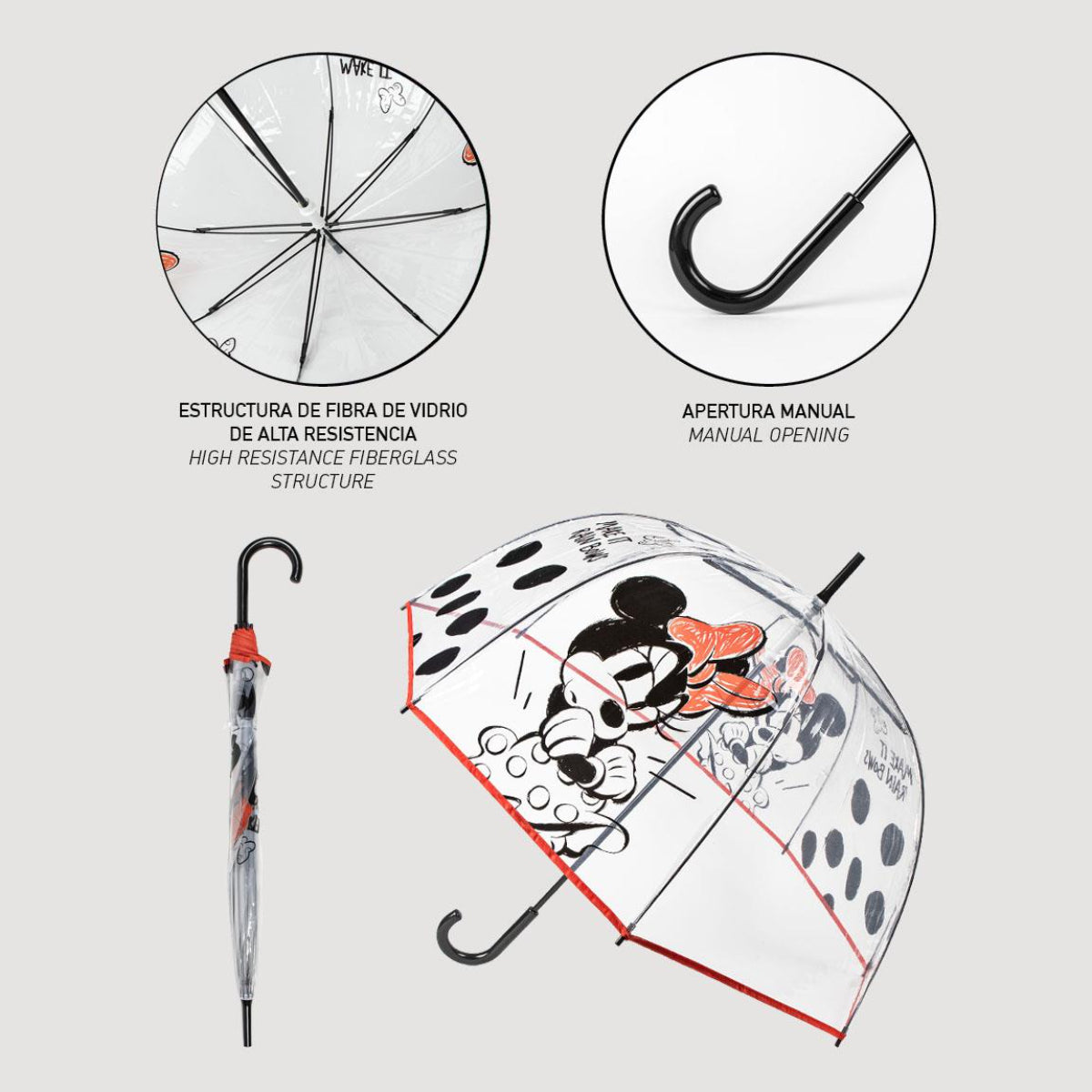 Disney Mickey Mouse Regenschirm ⌀ 71 cm Leichter Kuppel-Schirm für Regenwetter