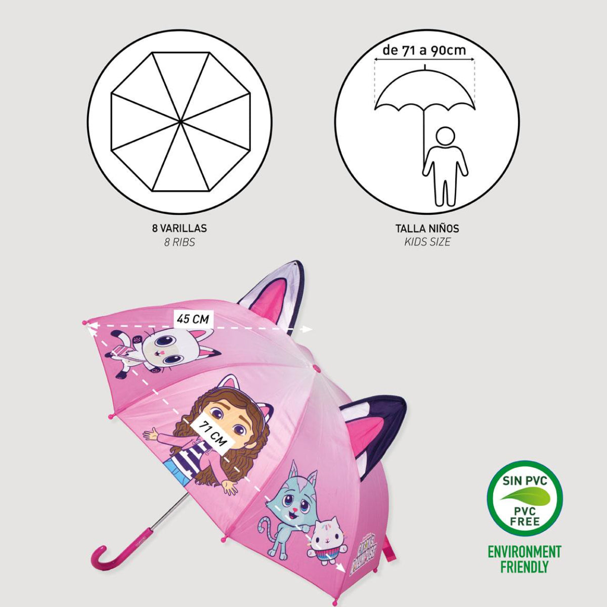 Gabby´s Dollhouse Regenschirm ⌀ 71 cm Leichter Kuppel-Schirm für Regenwetter
