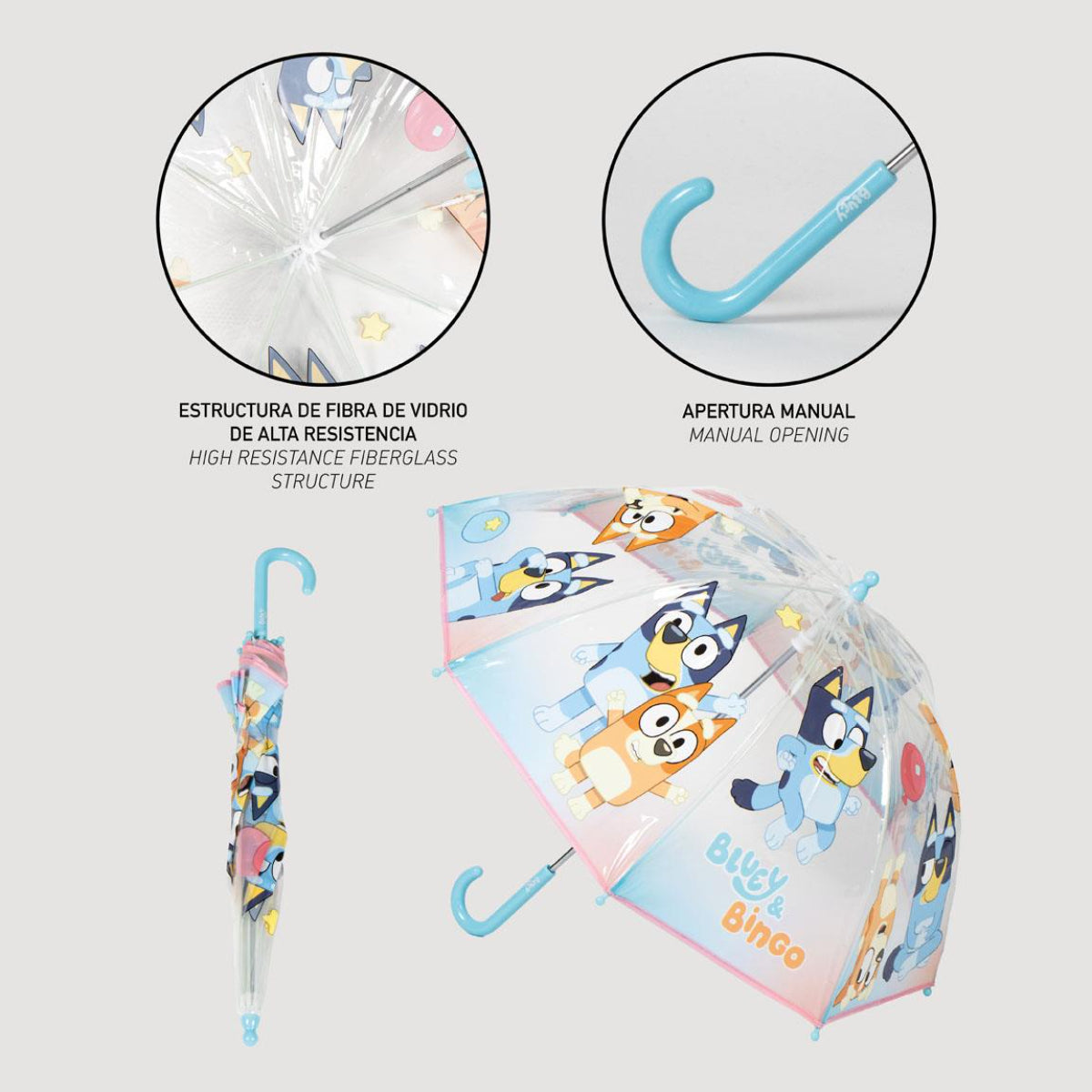 Bluey Kinder Ø 71 cm Regenschirm manueller Bubble-Schirm & Wetterschutz
