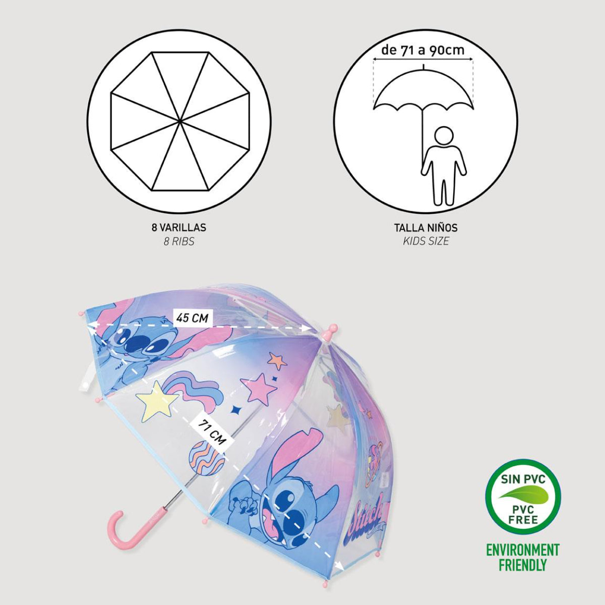 Lilo & Stitch Kinder Ø 71 cm Regenschirm manueller Bubble-Schirm & Wetterschutz