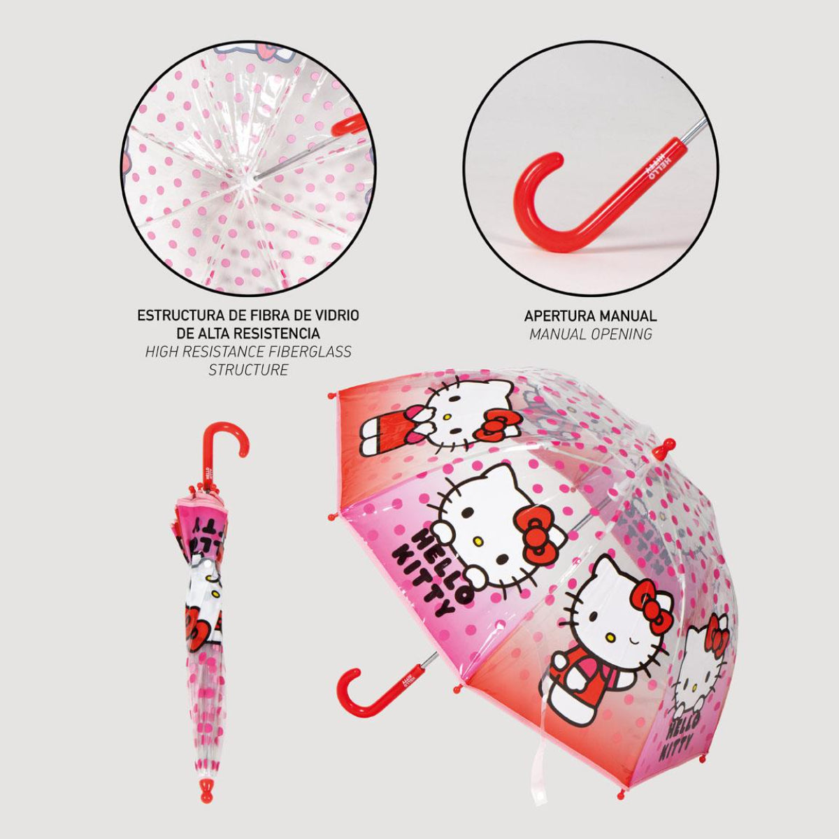 Hello Kitty Kinder Ø 71 cm Regenschirm manueller Bubble-Schirm & Wetterschutz
