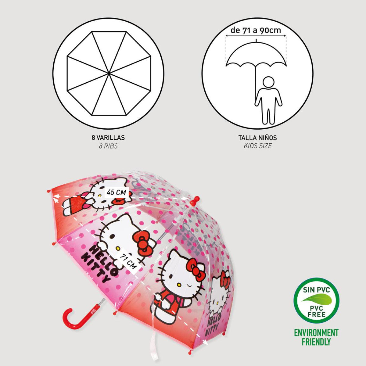 Hello Kitty Kinder Ø 71 cm Regenschirm manueller Bubble-Schirm & Wetterschutz