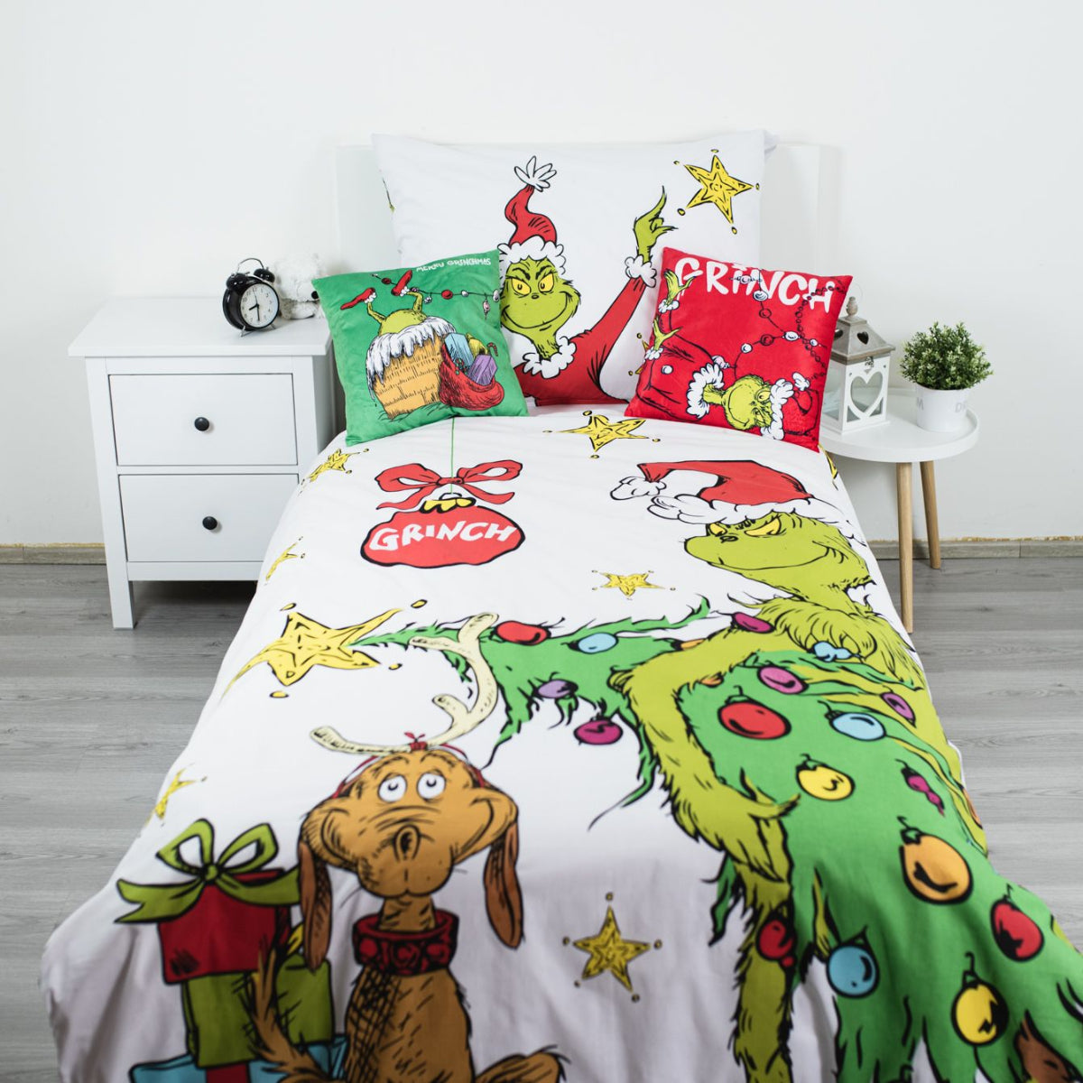 The Grinch Grinchmas Bettwäsche 140 × 200 cm Baumwolle Bettbezug Kissenbezug mit Reißverschluss