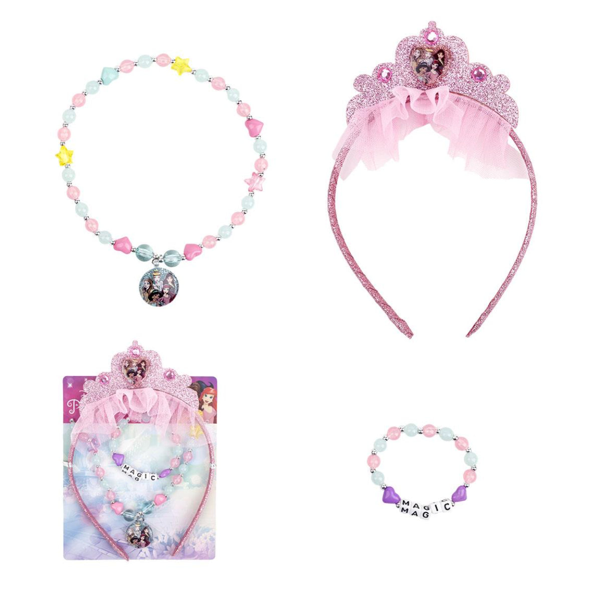 Disney Princess Schmuckset Kinder 3-teiliges Set mit Halskette, Armband & Ring