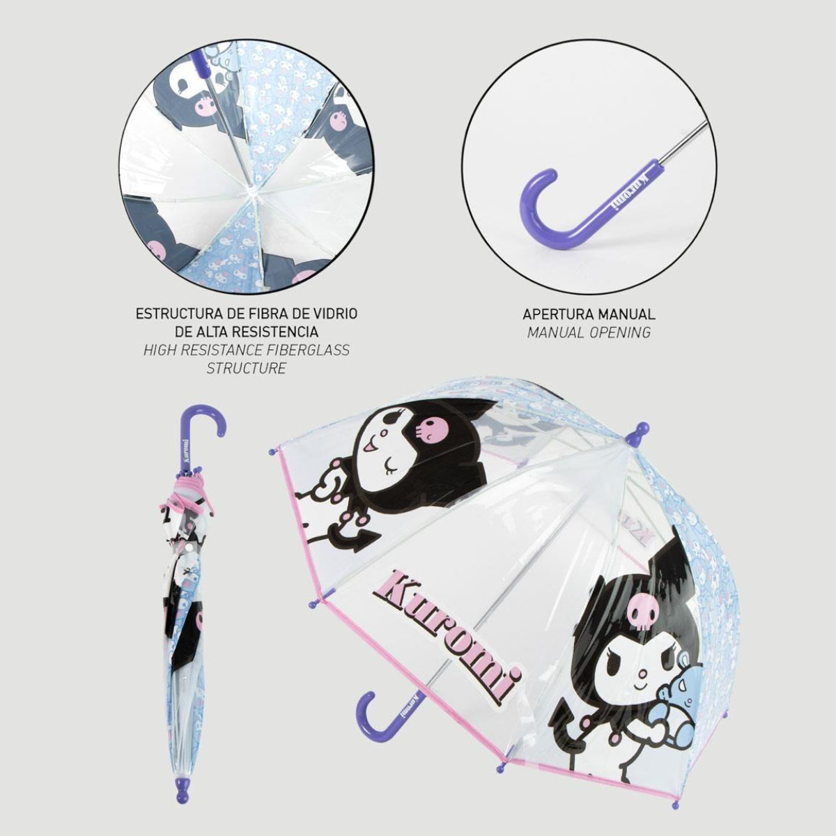 Hello Kitty Kuromi Regenschirm Ø 45 cm manuell mit Applikationen für Kinder