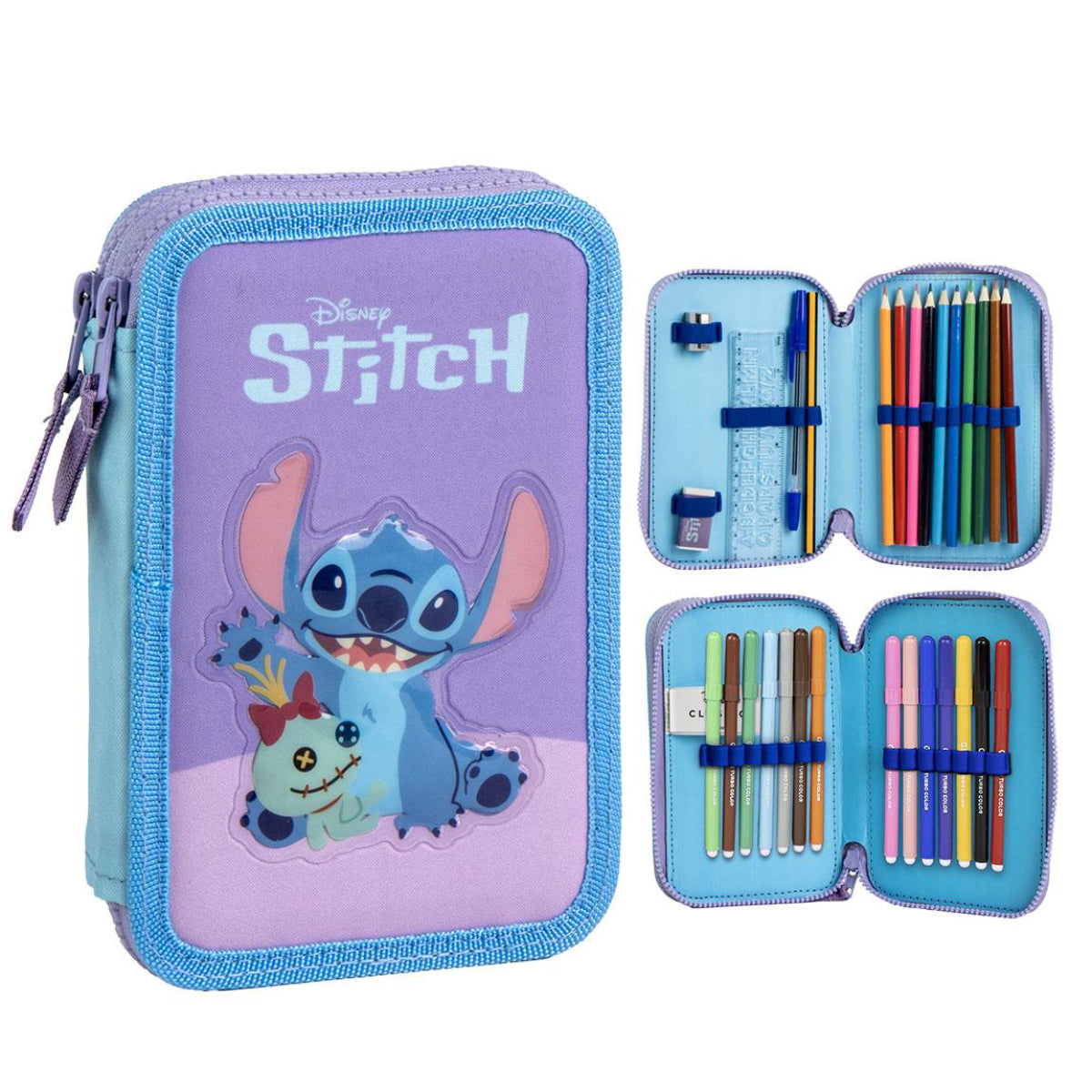 Disney Stitch Federmappe gefüllt – Schuletui & Stiftebox mit Zubehör für Kinder