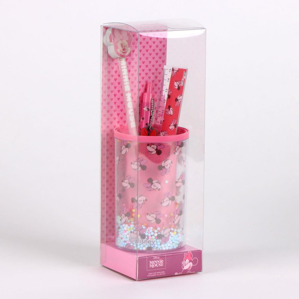 Disney Minnie Mouse Schulset mit Stift Bleistift Lineal und Becher
