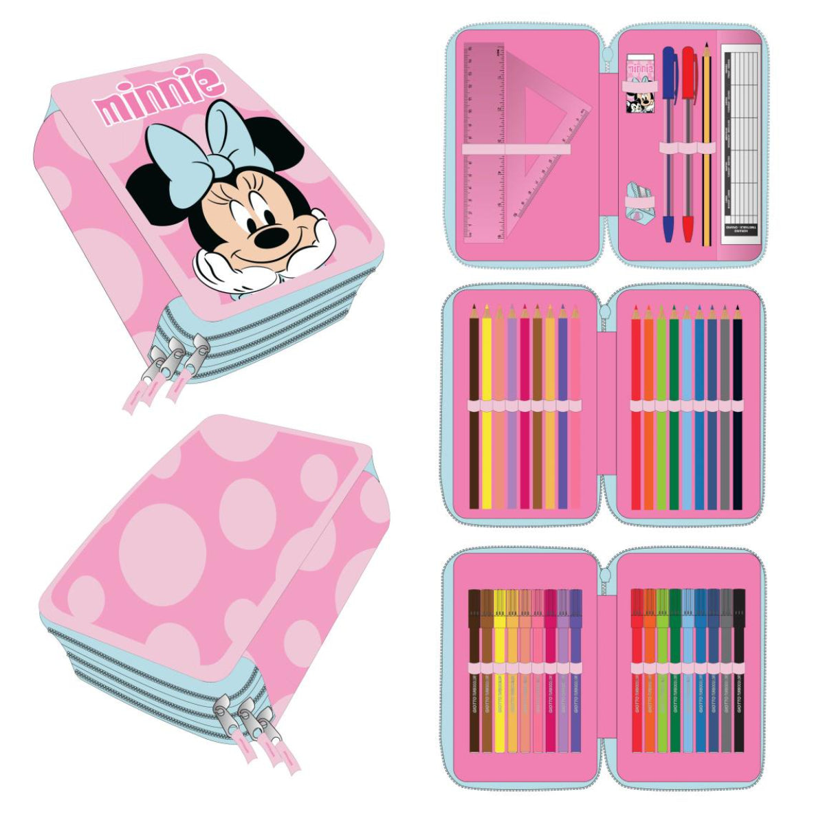 Disney Minnie Mouse Federmäppchen Kinder Schüleretui mit Zubehör Schule