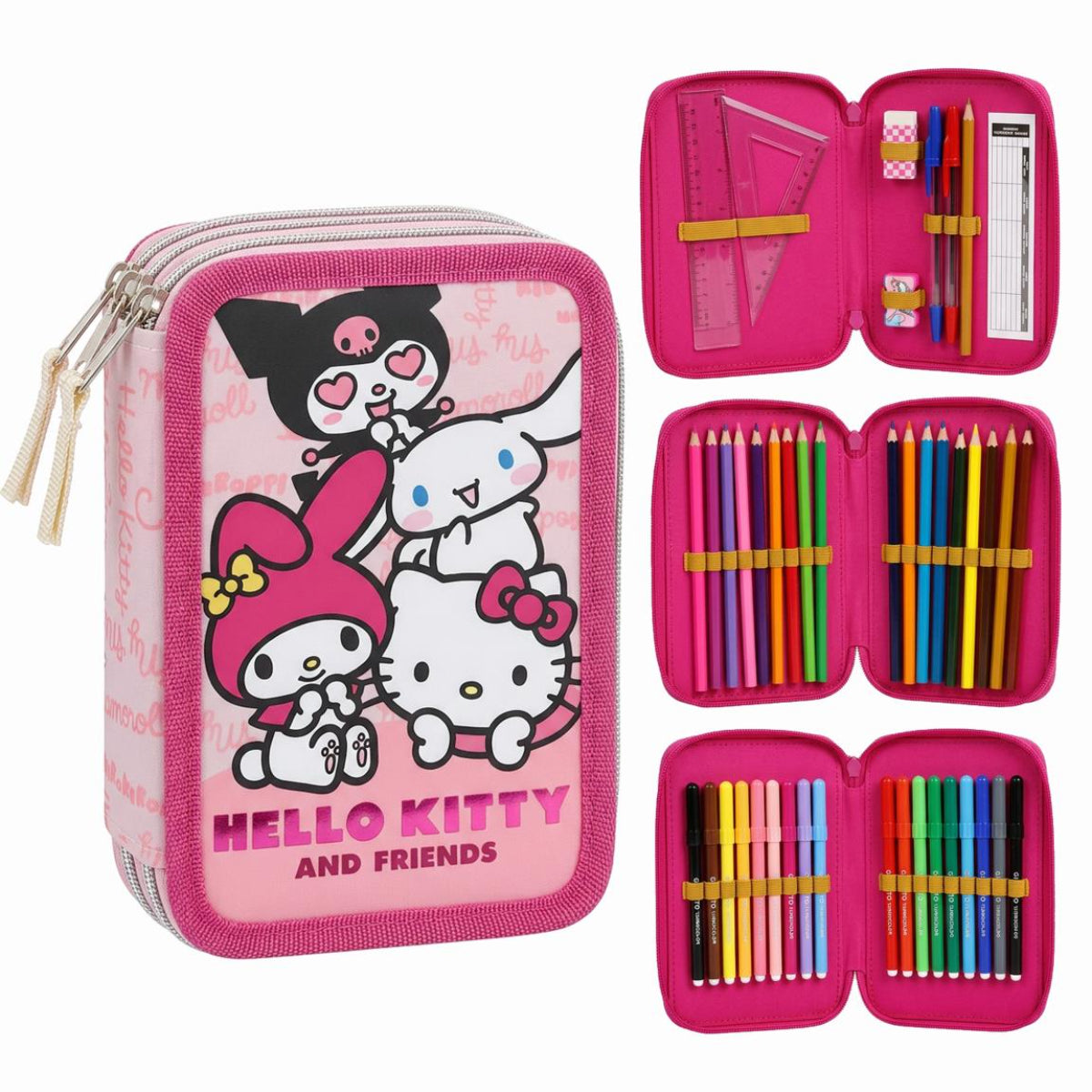 Hello Kitty Kuromi Federmäppchen Kinder Schüleretui mit Zubehör 2 Fächer
