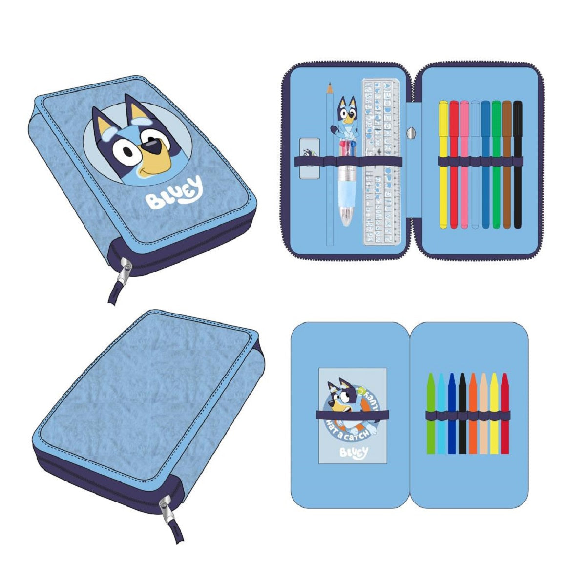 Bluey Schüleretui Kinder Federmappe mit Zubehör Schule Freizeit