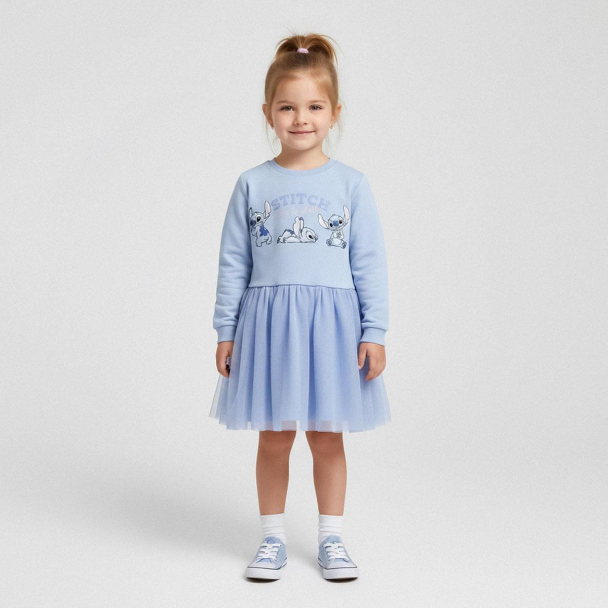 Disney Stitch Kinder Sweatshirt French Terry Pullover mit Tüll Baumwollmix