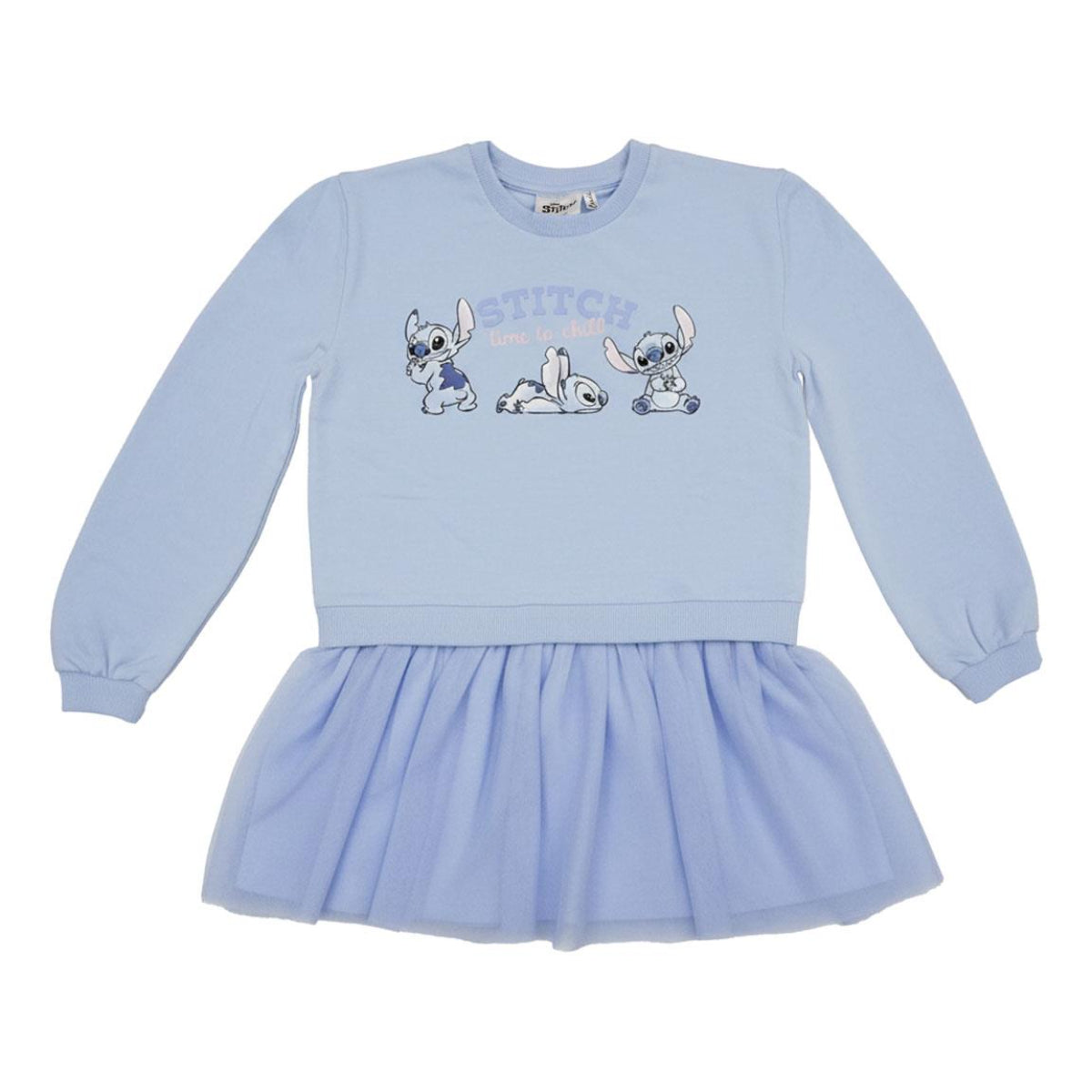 Disney Stitch Kinder Sweatshirt French Terry Pullover mit Tüll Baumwollmix