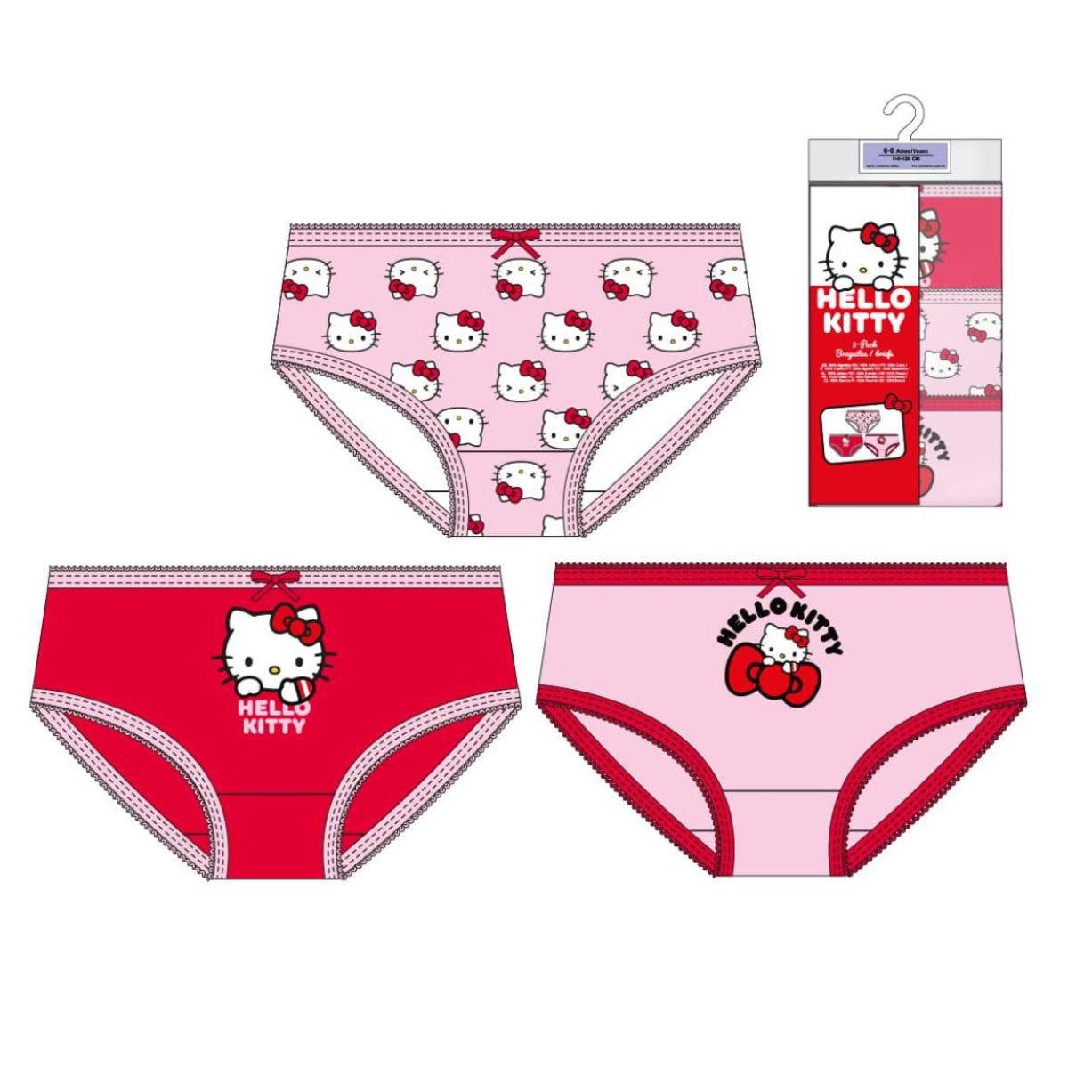 Hello Kitty Baumwolle Unterwäsche Kinder Mädchen – Set mit 3 Slips