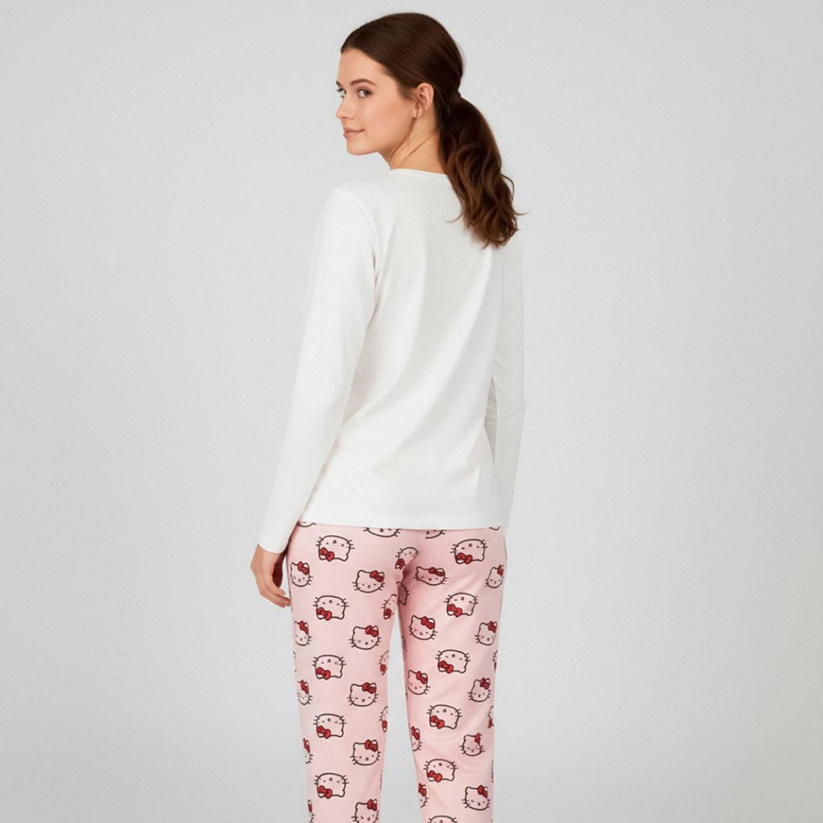 Hello Kitty Damen Pyjama lang Zweiteiler Baumwollmix Single Jersey Schlafanzug