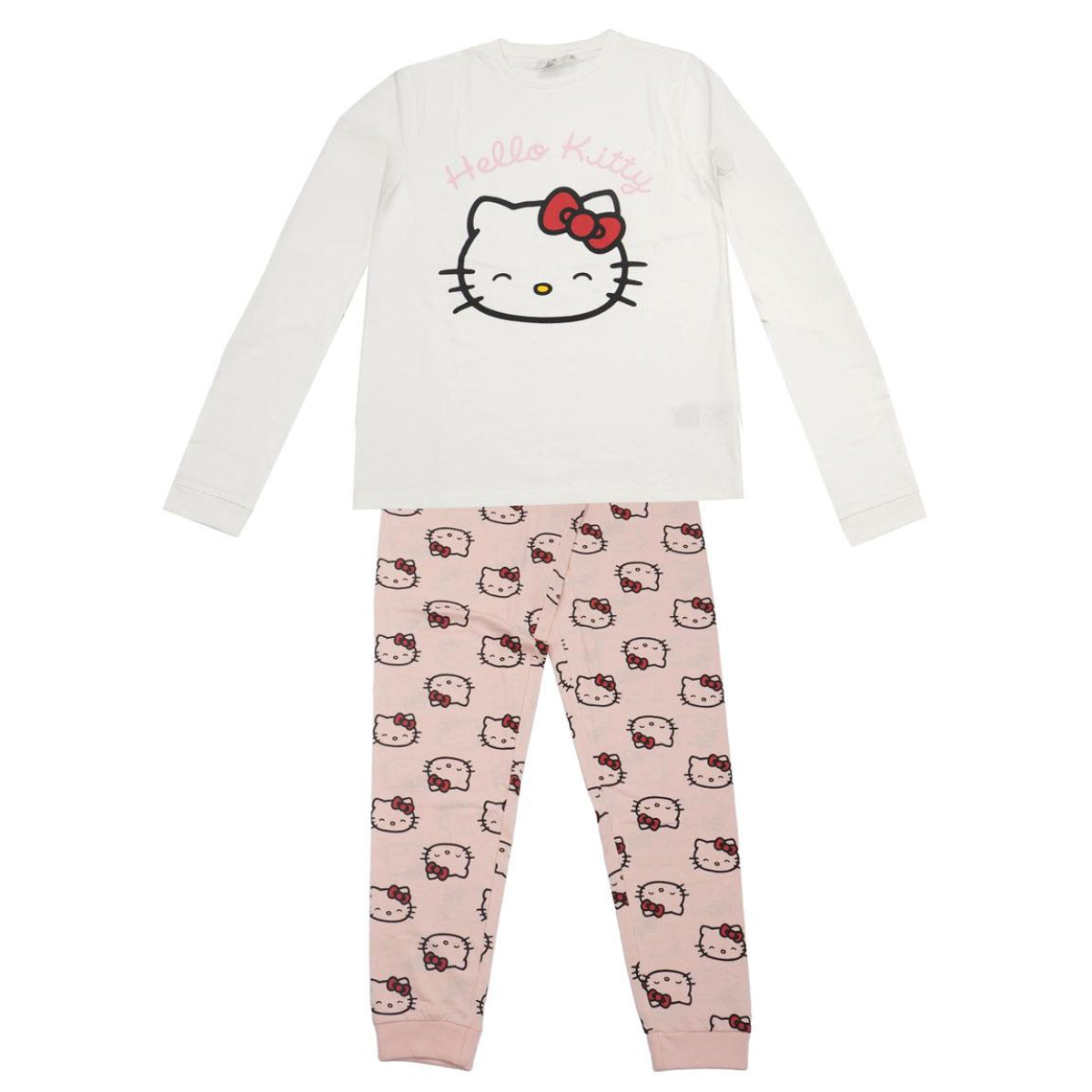 Hello Kitty Damen Pyjama lang Zweiteiler Baumwollmix Single Jersey Schlafanzug