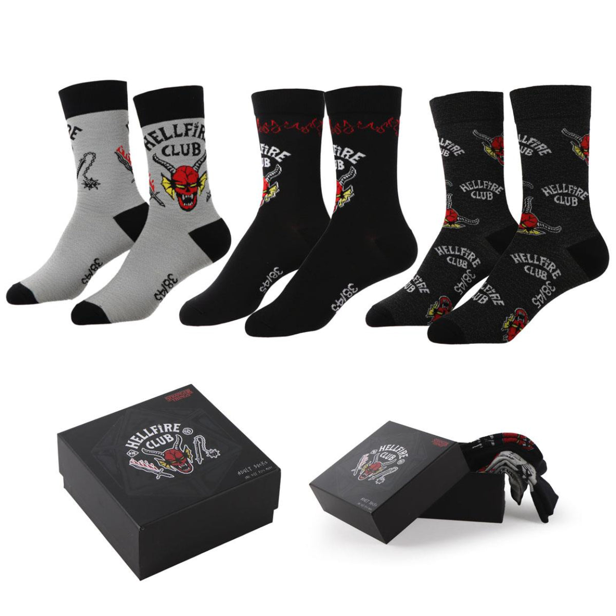 Stranger Things Socken 3er Pack Erwachsene Baumwollmix Fan Socken 38–45