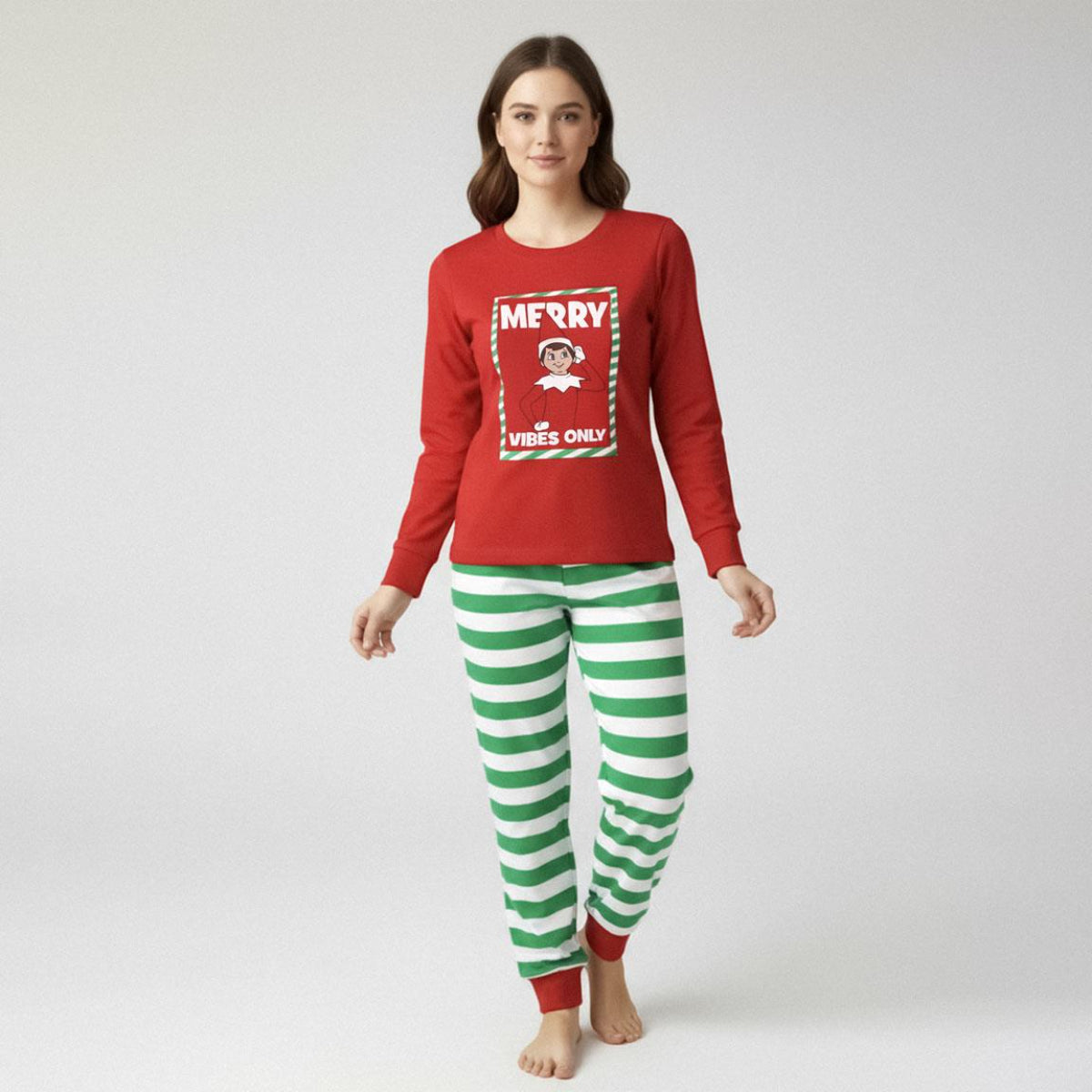 The Elf Erwachsene Pyjama Weihnachten Baumwollmix Zweiteiler Lang