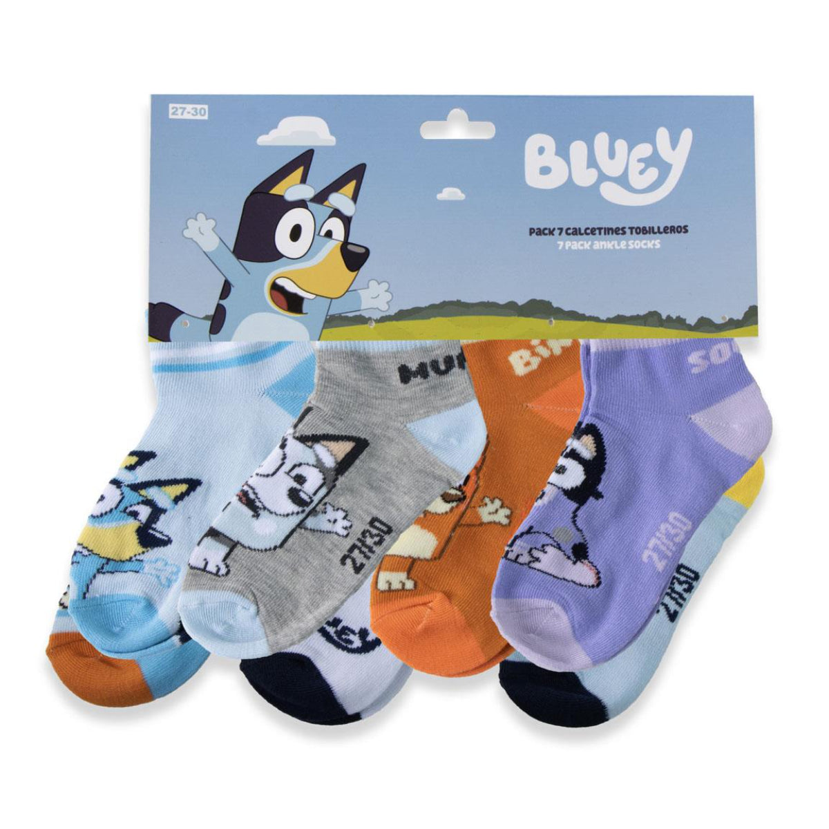 Bluey 7 Paar Kinder Kurzsocken Set für Schule und Freizeit