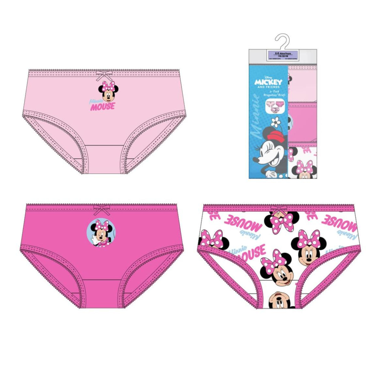 Disney Minnie Mouse Kinder Unterwäsche Set Mädchen 3 teilig Baumwolle
