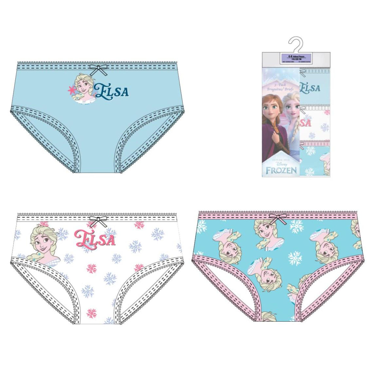 Disney Frozen Mädchen Unterwäsche Set 3 teilig 100% Baumwolle