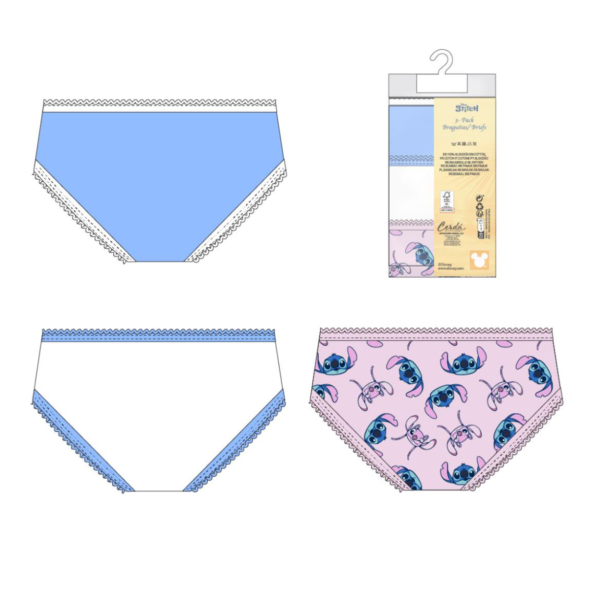 Disney Lilo und Stitch Mädchen Unterwäsche Set 3 teilig 100% Baumwolle