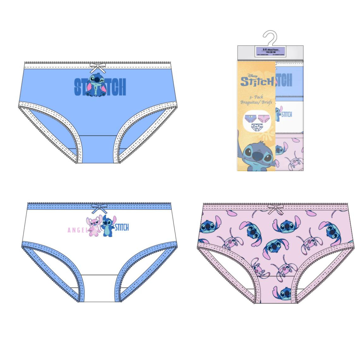 Disney Lilo und Stitch Mädchen Unterwäsche Set 3 teilig 100% Baumwolle