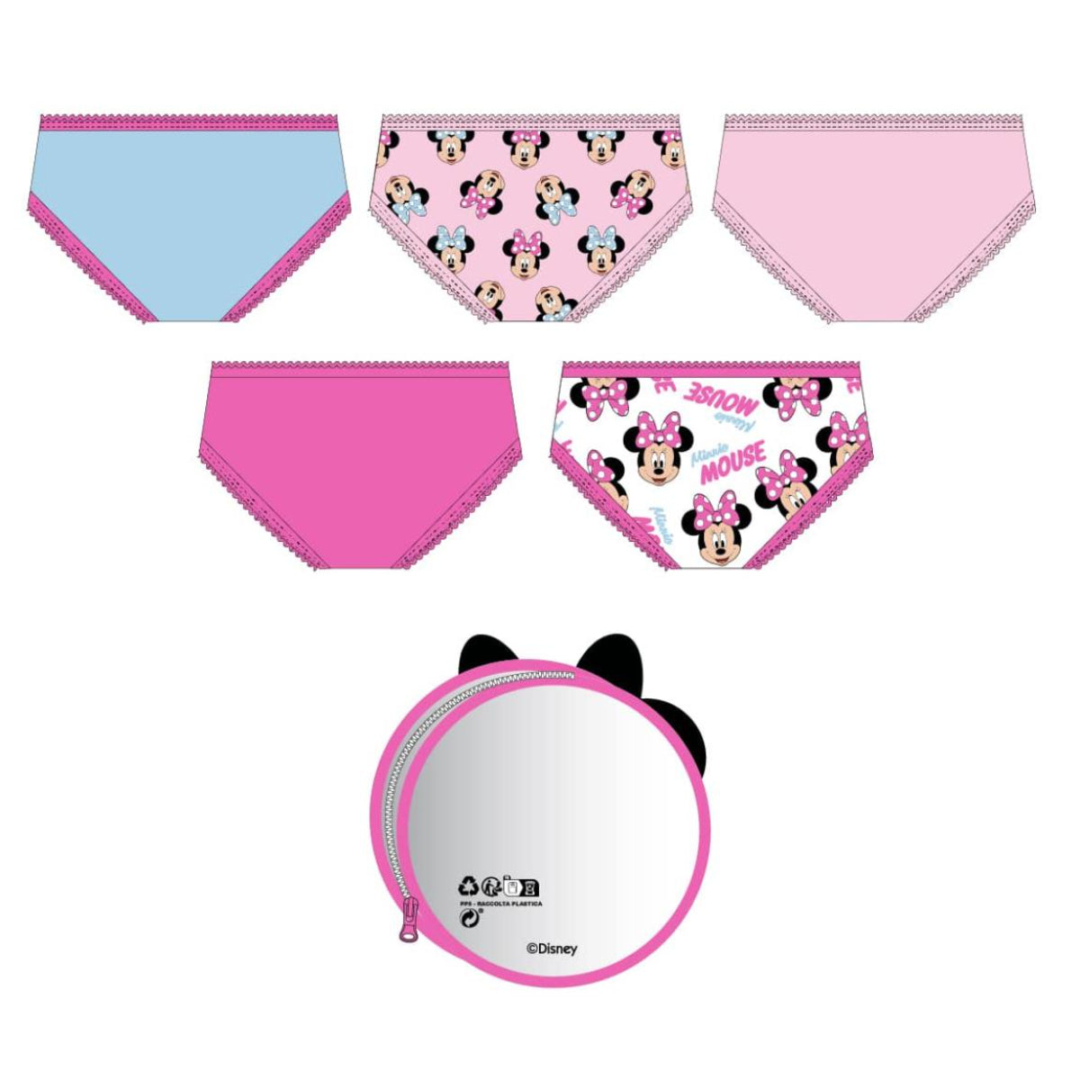 Disney Minnie Mouse 5'er Kinder Unterwäsche Set Mädchen 100% Baumwolle