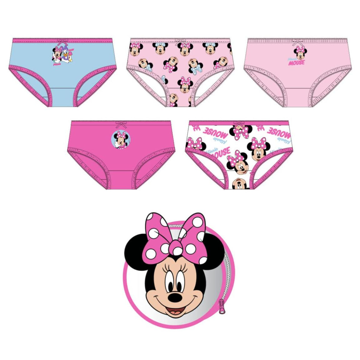 Disney Minnie Mouse 5'er Kinder Unterwäsche Set Mädchen 100% Baumwolle