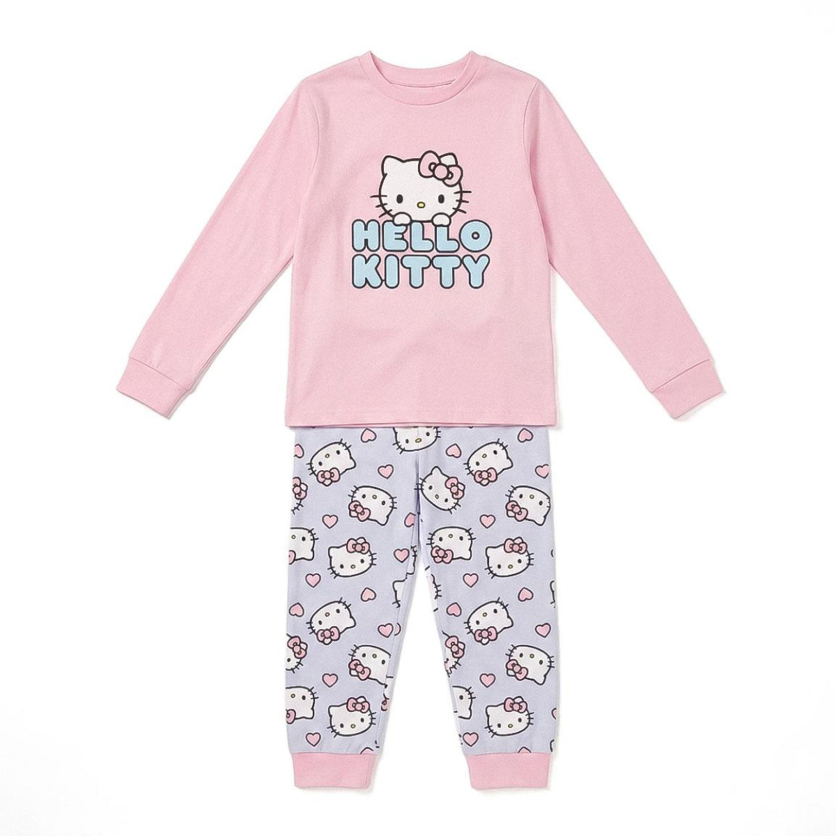 Sanrio Hello Kitty Kinder Nachtwäsche Zweiteiler lang für Schlafen und Freizeit