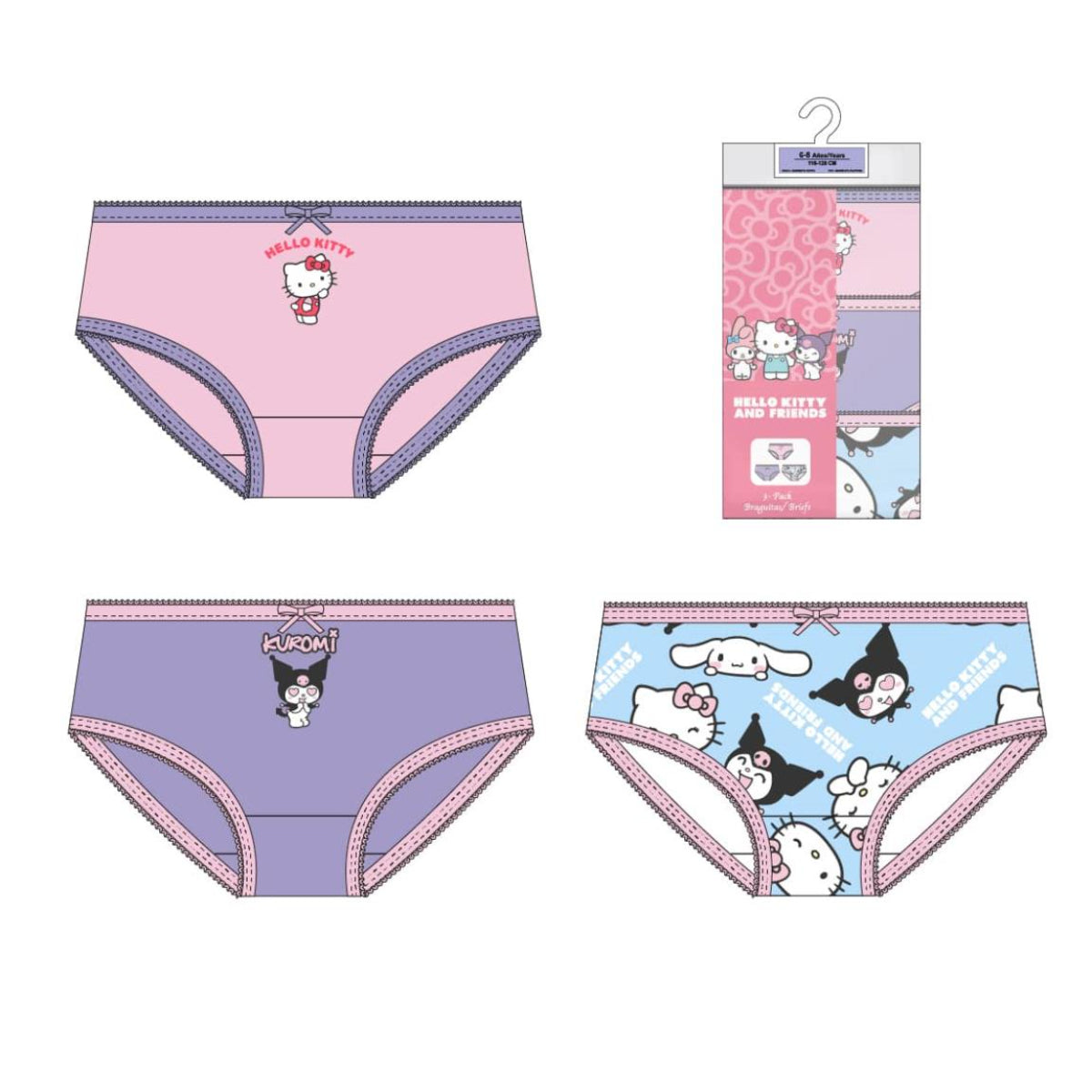 Sanrio Hello Kitty Kinder Unterhosen 3 Stück für Alltag Schule und Freizeit