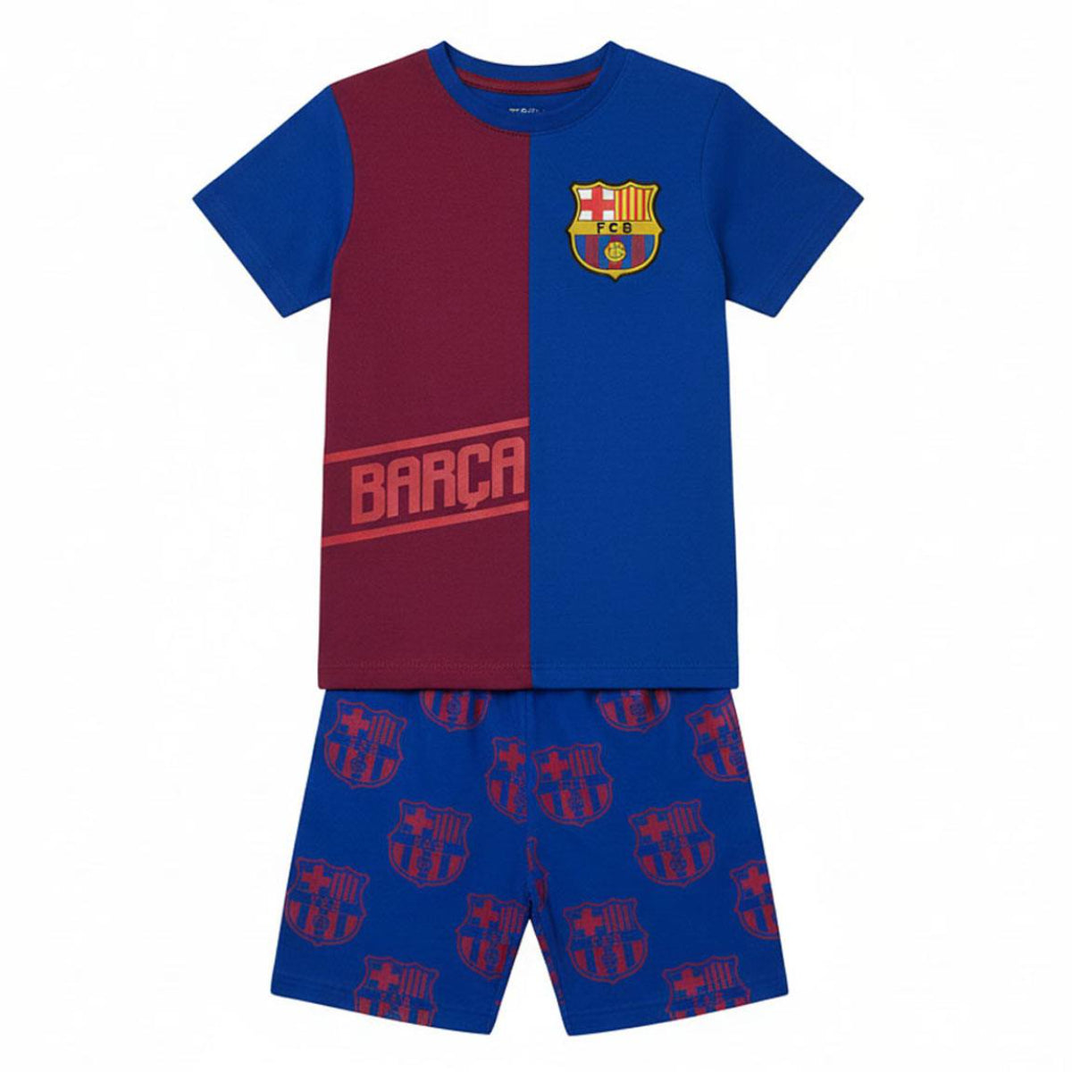 FC Barcelona Kinder Nachtwäsche Kurzarm Pyjama Sommer Schlafset Baumwolle