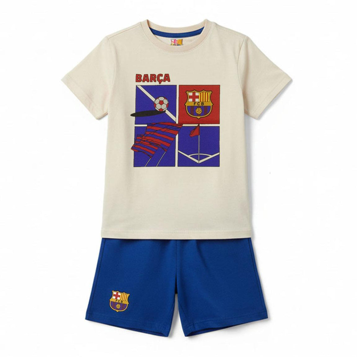 FC Barcelona Kinder Nachtwäsche Kurzarm Pyjama Sommer Schlafset Baumwolle