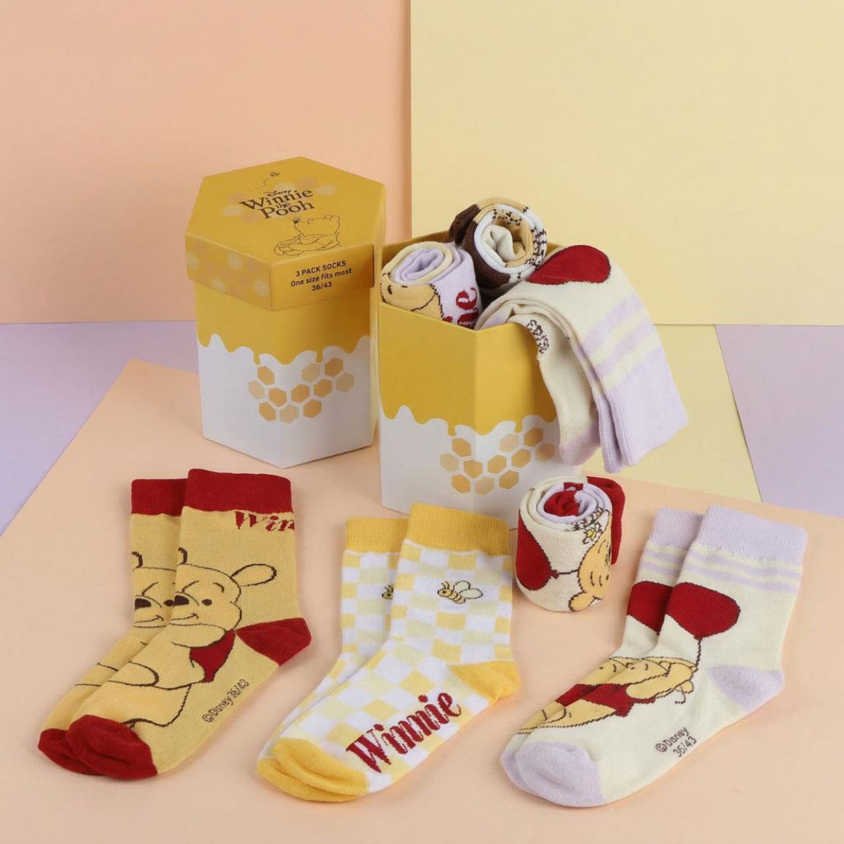 Disney Winnie the Pooh Socken 3er Pack für Erwachsene Größe 36–43 für Alltag und Freizeit