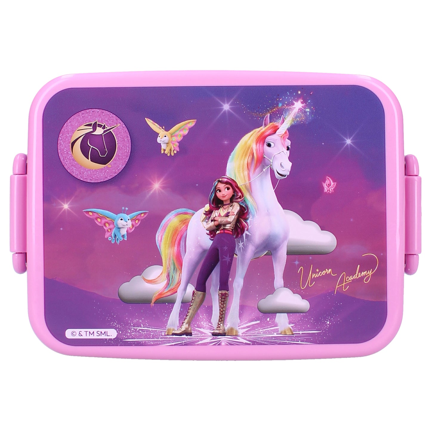 Unicorn Academy Lunchbox – Lila Brotdose mit seitlichem Verschluss