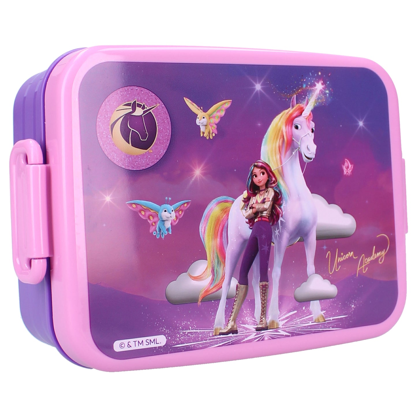 Unicorn Academy Lunchbox – Lila Brotdose mit seitlichem Verschluss