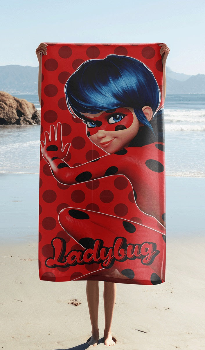 Miraculous Ladybug Baumwolle Strandtuch Frottee Badetuch mit Premium Druck, 70x140 cm