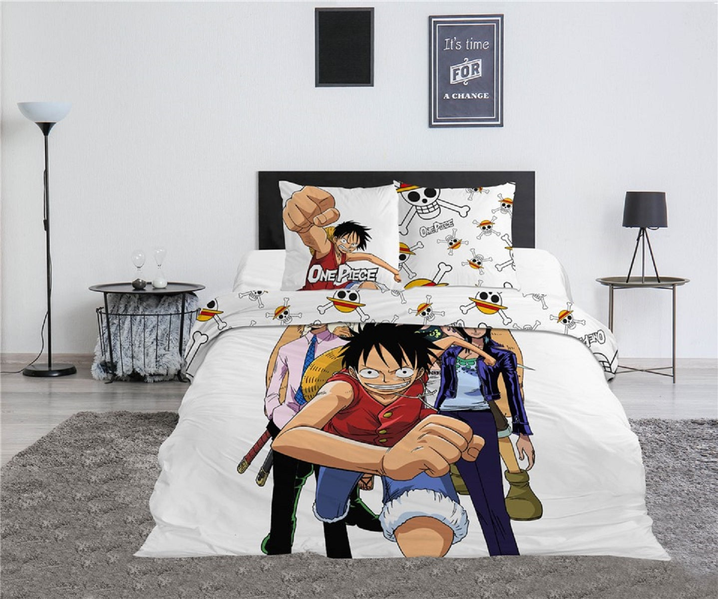 One Piece 3-teiliges Bettwäsche-Set – Decken- und Kissenbezug 240x220 + 65x65 cm aus Polycotton