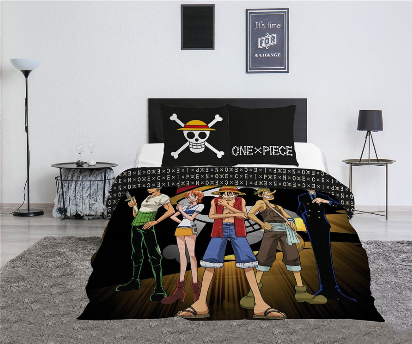 One Piece 3-teiliges Bettwäsche-Set – Decken- und Kissenbezug 240x220 + 65x65 cm aus Polycotton