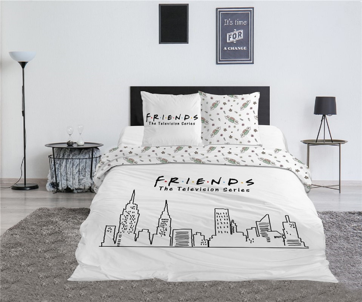 Friends Doppelbettwäsche Set – 1x Deckenbezug 240x220 cm & 2x Kissenbezüge 63x63 cm aus Mikrofaser