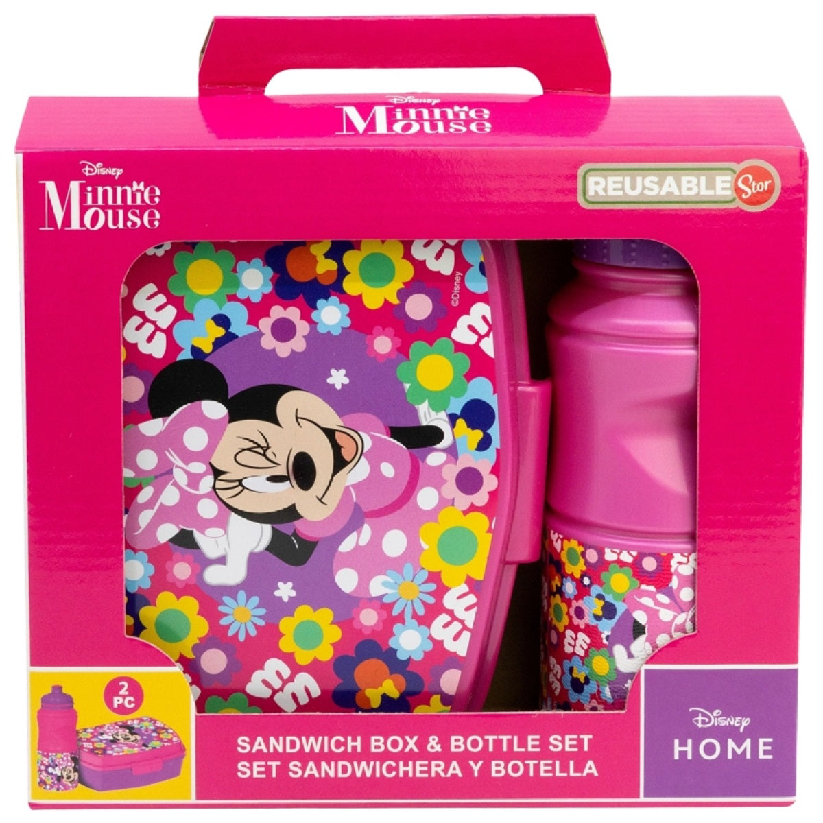 Disney Minnie Mouse 2er Set Kinderflasche (380 ml) und Brotdose im Geschenkkarton