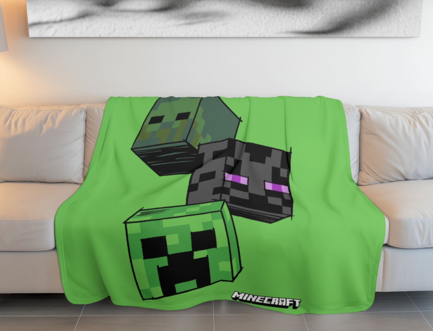 Minecraft Fleece-Decke 100x150 cm Kuscheldecke aus 100 % Polyester, Weich & Warm