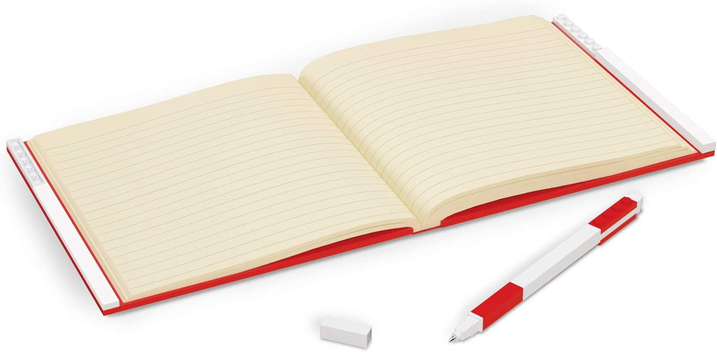 IQ LEGO Stationary Locking Notebook - Schreibwaren Notizbuch mit Gelstift - Notizbuch mit 352 quadratischen Papierseiten und Gelschreiber - Rot